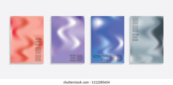 Modern covers with gradient wavy shapes. Futuristic minimal design with a multi-colored bionic background. A4 format. Eps10 vector. For poster, layout, placard, grunge paper, card, book.