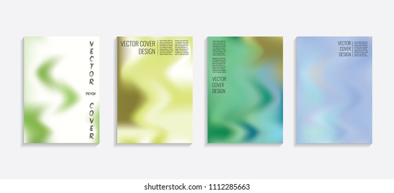 Modern covers with gradient wavy shapes. Futuristic minimal design with a multi-colored bionic background. A4 format. Eps10 vector. For poster, layout, placard, grunge paper, card, book.