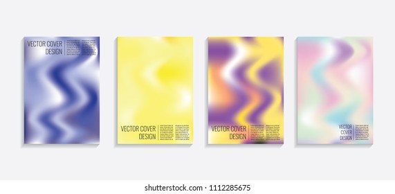 Modern covers with gradient wavy shapes. Futuristic minimal design with a multi-colored bionic background. A4 format. Eps10 vector. For poster, layout, placard, grunge paper, card, book.
