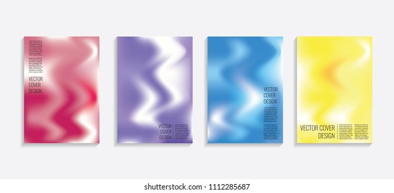 Modern covers with gradient wavy shapes. Futuristic minimal design with a multi-colored bionic background. A4 format. Eps10 vector. For poster, layout, placard, grunge paper, card, book.