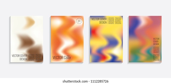 Modern covers with gradient wavy shapes. Futuristic minimal design with a multi-colored bionic background. A4 format. Eps10 vector. For poster, layout, placard, grunge paper, card, book.