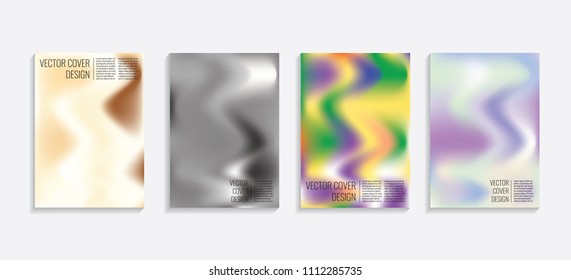 Modern covers with gradient wavy shapes. Futuristic minimal design with a multi-colored bionic background. A4 format. Eps10 vector. For poster, layout, placard, grunge paper, card, book.