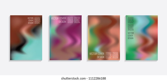 Modern covers with gradient wavy shapes. Futuristic minimal design with a multi-colored bionic background. A4 format. Eps10 vector. For poster, layout, placard, grunge paper, card, book.