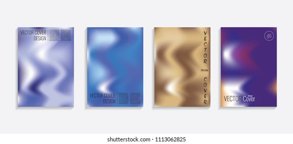 Modern covers with gradient wavy shapes. Futuristic minimal design with a multi-colored bionic background. A4 format. Eps10 vector. For poster, layout, placard, grunge paper, card, book.