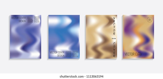 Modern covers with gradient wavy shapes. Futuristic minimal design with a multi-colored bionic background. A4 format. Eps10 vector. For poster, layout, placard, grunge paper, card, book.