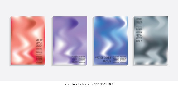 Modern covers with gradient wavy shapes. Futuristic minimal design with a multi-colored bionic background. A4 format. Eps10 vector. For poster, layout, placard, grunge paper, card, book.