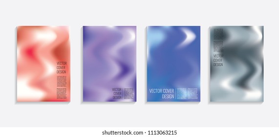 Modern covers with gradient wavy shapes. Futuristic minimal design with a multi-colored bionic background. A4 format. Eps10 vector. For poster, layout, placard, grunge paper, card, book.