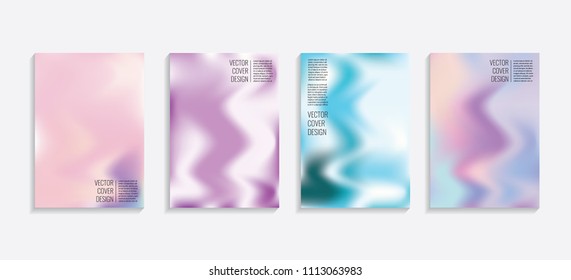 Modern covers with gradient wavy shapes. Futuristic minimal design with a multi-colored bionic background. A4 format. Eps10 vector. For poster, layout, placard, grunge paper, card, book.