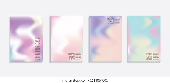 Modern covers with gradient wavy shapes. Futuristic minimal design with a multi-colored bionic background. A4 format. Eps10 vector. For poster, layout, placard, grunge paper, card, book.