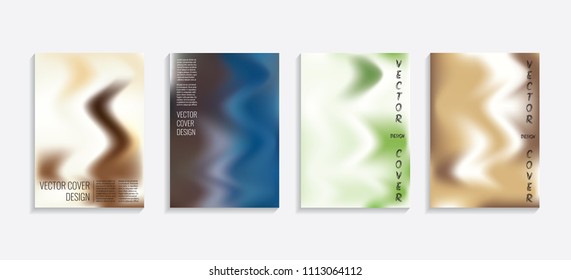Modern covers with gradient wavy shapes. Futuristic minimal design with a multi-colored bionic background. A4 format. Eps10 vector. For poster, layout, placard, grunge paper, card, book.