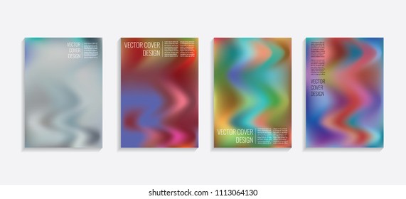 Modern covers with gradient wavy shapes. Futuristic minimal design with a multi-colored bionic background. A4 format. Eps10 vector. For poster, layout, placard, grunge paper, card, book.
