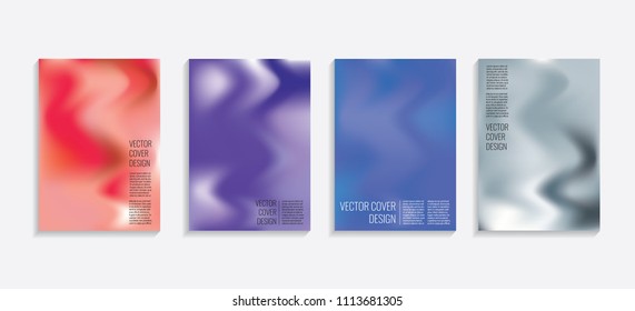 Modern covers with gradient wavy shapes. Futuristic minimal design with a multi-colored bionic background. A4 format. Eps10 vector. For poster, layout, placard, grunge paper, card, book.