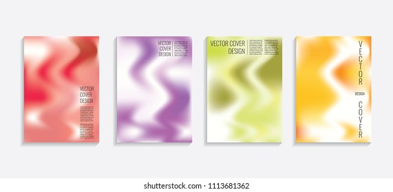 Modern covers with gradient wavy shapes. Futuristic minimal design with a multi-colored bionic background. A4 format. Eps10 vector. For poster, layout, placard, grunge paper, card, book.