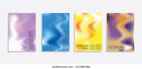 Modern covers with gradient wavy shapes. Futuristic minimal design with a multi-colored bionic background. A4 format. Eps10 vector. For poster, layout, placard, grunge paper, card, book.