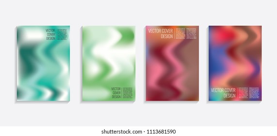 Modern covers with gradient wavy shapes. Futuristic minimal design with a multi-colored bionic background. A4 format. Eps10 vector. For poster, layout, placard, grunge paper, card, book.