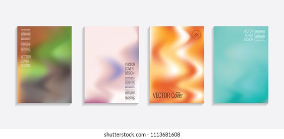 Modern covers with gradient wavy shapes. Futuristic minimal design with a multi-colored bionic background. A4 format. Eps10 vector. For poster, layout, placard, grunge paper, card, book.