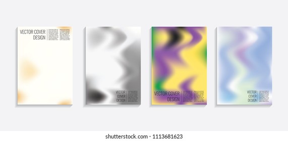 Modern covers with gradient wavy shapes. Futuristic minimal design with a multi-colored bionic background. A4 format. Eps10 vector. For poster, layout, placard, grunge paper, card, book.