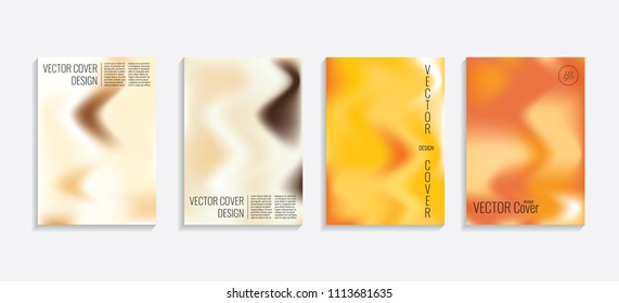 Modern covers with gradient wavy shapes. Futuristic minimal design with a multi-colored bionic background. A4 format. Eps10 vector. For poster, layout, placard, grunge paper, card, book.
