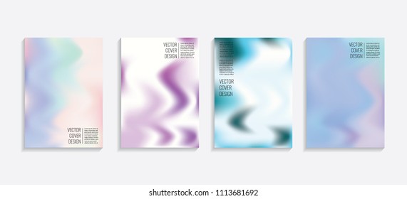 Modern covers with gradient wavy shapes. Futuristic minimal design with a multi-colored bionic background. A4 format. Eps10 vector. For poster, layout, placard, grunge paper, card, book.
