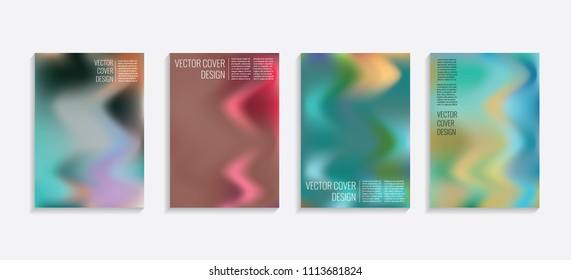 Modern covers with gradient wavy shapes. Futuristic minimal design with a multi-colored bionic background. A4 format. Eps10 vector. For poster, layout, placard, grunge paper, card, book.
