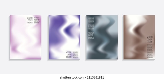 Modern covers with gradient wavy shapes. Futuristic minimal design with a multi-colored bionic background. A4 format. Eps10 vector. For poster, layout, placard, grunge paper, card, book.