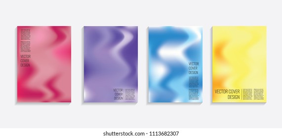 Modern covers with gradient wavy shapes. Futuristic minimal design with a multi-colored bionic background. A4 format. Eps10 vector. For poster, layout, placard, grunge paper, card, book.