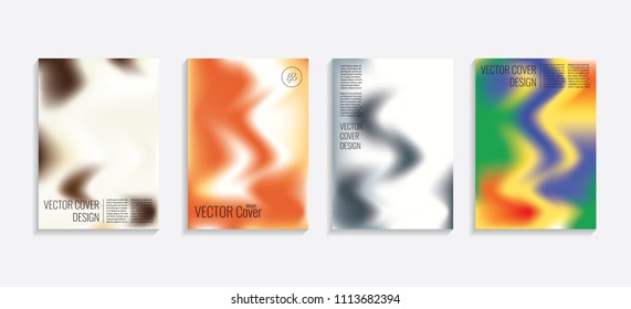 Modern covers with gradient wavy shapes. Futuristic minimal design with a multi-colored bionic background. A4 format. Eps10 vector. For poster, layout, placard, grunge paper, card, book.