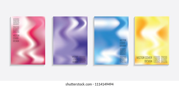 Modern covers with gradient wavy shapes. Futuristic minimal design with a multi-colored bionic background. A4 format. Eps10 vector. For poster, layout, placard, grunge paper, card, book.