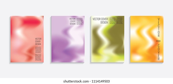 Modern covers with gradient wavy shapes. Futuristic minimal design with a multi-colored bionic background. A4 format. Eps10 vector. For poster, layout, placard, grunge paper, card, book.
