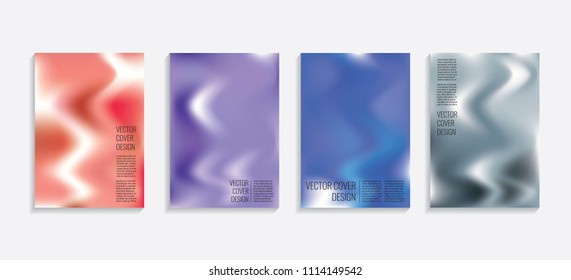 Modern covers with gradient wavy shapes. Futuristic minimal design with a multi-colored bionic background. A4 format. Eps10 vector. For poster, layout, placard, grunge paper, card, book.