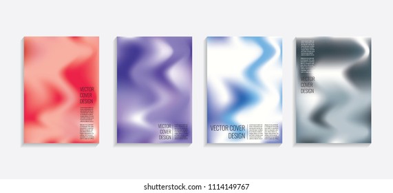 Modern covers with gradient wavy shapes. Futuristic minimal design with a multi-colored bionic background. A4 format. Eps10 vector. For poster, layout, placard, grunge paper, card, book.