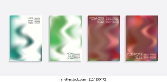 Modern covers with gradient wavy shapes. Futuristic minimal design with a multi-colored bionic background. A4 format. Eps10 vector. For poster, layout, placard, grunge paper, card, book.