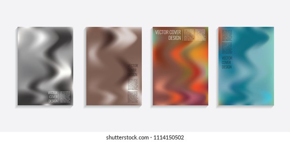 Modern covers with gradient wavy shapes. Futuristic minimal design with a multi-colored bionic background. A4 format. Eps10 vector. For poster, layout, placard, grunge paper, card, book.