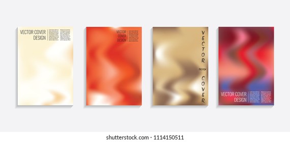 Modern covers with gradient wavy shapes. Futuristic minimal design with a multi-colored bionic background. A4 format. Eps10 vector. For poster, layout, placard, grunge paper, card, book.