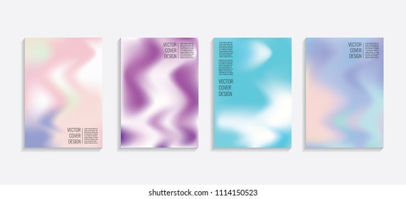 Modern covers with gradient wavy shapes. Futuristic minimal design with a multi-colored bionic background. A4 format. Eps10 vector. For poster, layout, placard, grunge paper, card, book.