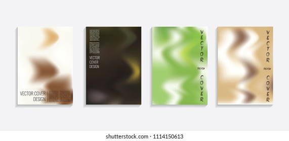 Modern covers with gradient wavy shapes. Futuristic minimal design with a multi-colored bionic background. A4 format. Eps10 vector. For poster, layout, placard, grunge paper, card, book.