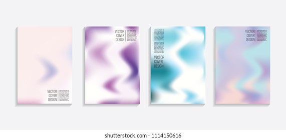 Modern covers with gradient wavy shapes. Futuristic minimal design with a multi-colored bionic background. A4 format. Eps10 vector. For poster, layout, placard, grunge paper, card, book.