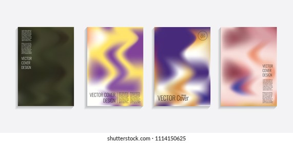 Modern covers with gradient wavy shapes. Futuristic minimal design with a multi-colored bionic background. A4 format. Eps10 vector. For poster, layout, placard, grunge paper, card, book.