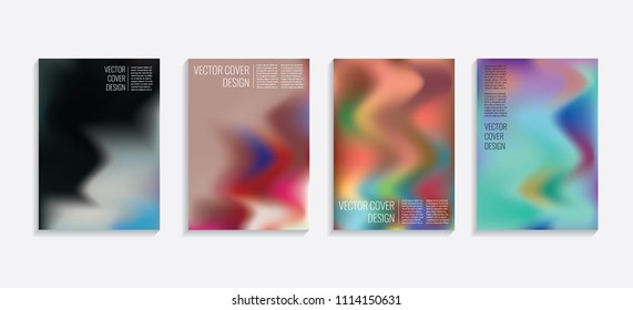 Modern covers with gradient wavy shapes. Futuristic minimal design with a multi-colored bionic background. A4 format. Eps10 vector. For poster, layout, placard, grunge paper, card, book.