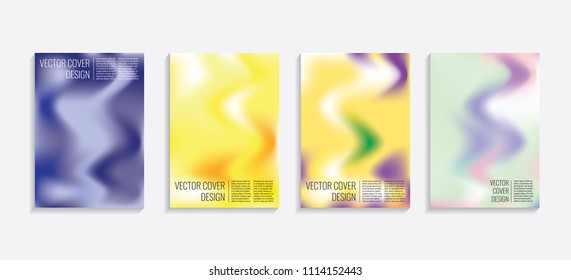Modern covers with gradient wavy shapes. Futuristic minimal design with a multi-colored bionic background. A4 format. Eps10 vector. For poster, layout, placard, grunge paper, card, book.