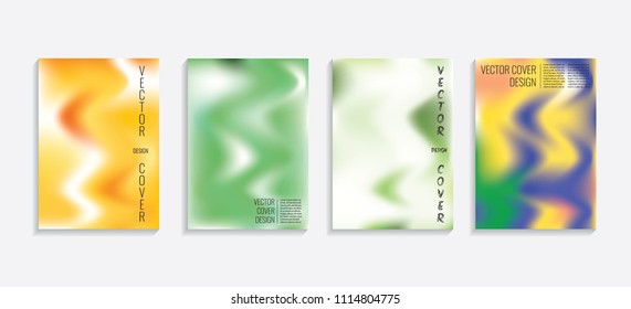 Modern covers with gradient wavy shapes. Futuristic minimal design with a multi-colored bionic background. A4 format. Eps10 vector. For poster, layout, placard, grunge paper, card, book.