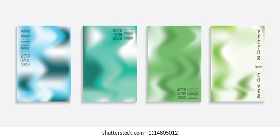 Modern covers with gradient wavy shapes. Futuristic minimal design with a multi-colored bionic background. A4 format. Eps10 vector. For poster, layout, placard, grunge paper, card, book.