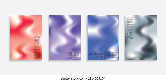 Modern covers with gradient wavy shapes. Futuristic minimal design with a multi-colored bionic background. A4 format. Eps10 vector. For poster, layout, placard, grunge paper, card, book.