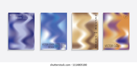 Modern covers with gradient wavy shapes. Futuristic minimal design with a multi-colored bionic background. A4 format. Eps10 vector. For poster, layout, placard, grunge paper, card, book.