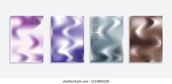 Modern covers with gradient wavy shapes. Futuristic minimal design with a multi-colored bionic background. A4 format. Eps10 vector. For poster, layout, placard, grunge paper, card, book.