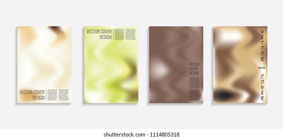 Modern covers with gradient wavy shapes. Futuristic minimal design with a multi-colored bionic background. A4 format. Eps10 vector. For poster, layout, placard, grunge paper, card, book.