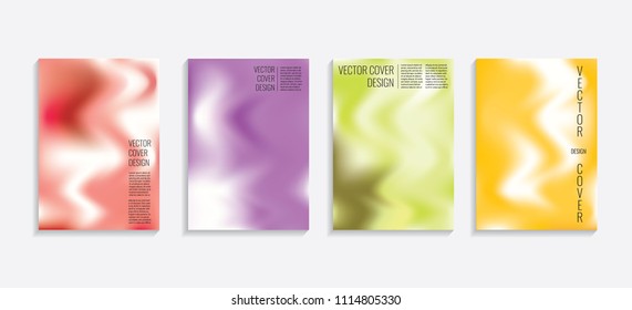 Modern covers with gradient wavy shapes. Futuristic minimal design with a multi-colored bionic background. A4 format. Eps10 vector. For poster, layout, placard, grunge paper, card, book.
