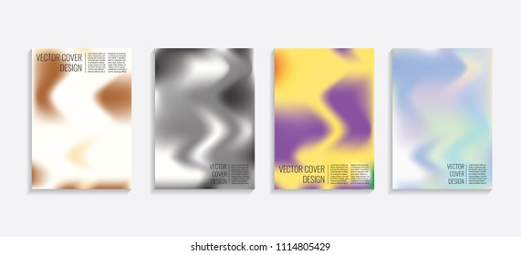 Modern covers with gradient wavy shapes. Futuristic minimal design with a multi-colored bionic background. A4 format. Eps10 vector. For poster, layout, placard, grunge paper, card, book.