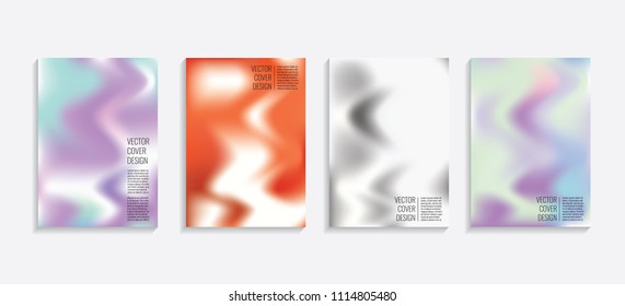 Modern covers with gradient wavy shapes. Futuristic minimal design with a multi-colored bionic background. A4 format. Eps10 vector. For poster, layout, placard, grunge paper, card, book.