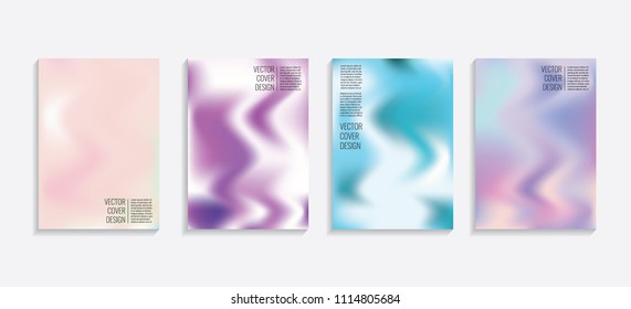 Modern covers with gradient wavy shapes. Futuristic minimal design with a multi-colored bionic background. A4 format. Eps10 vector. For poster, layout, placard, grunge paper, card, book.